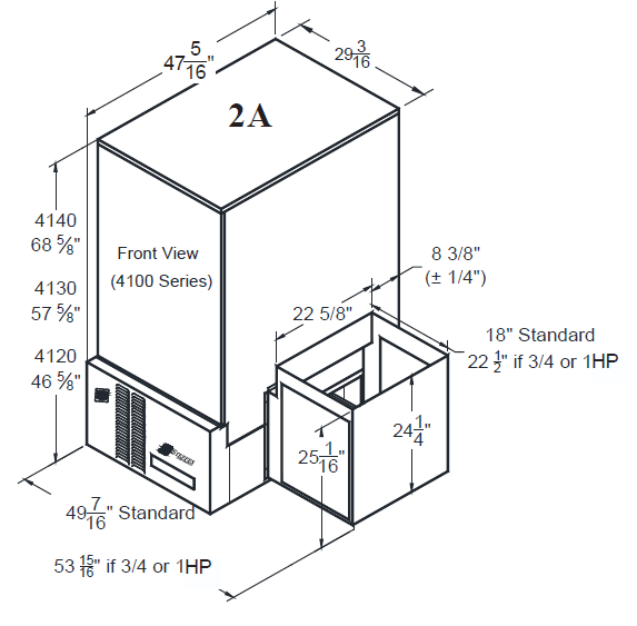 front isometric view of 4100 showing unit dimensions